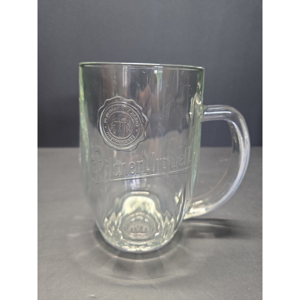 Pilsner Urquell 0.5L Embossed Glass Beer Mug Stein Plzensky Prazdroj Czech